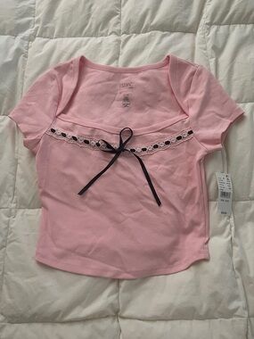 PacSunPink Short Sleeve Top with Ribbon Trim